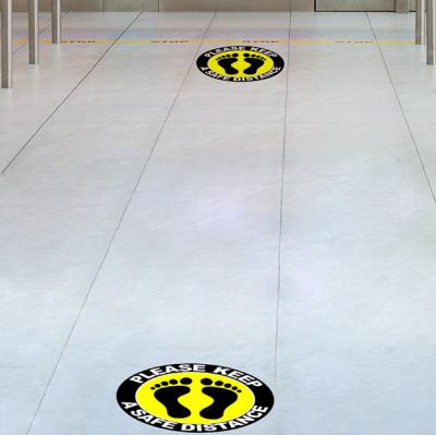 China Waterproof Vinyl Floor Stickers Keep Your Distance Social Distancing Floor Sticker for sale