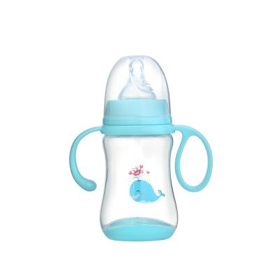 China BPA Free 240ml wide-neck PP feeding bottle with cute double handle, silicone nipple baby bottle for sale