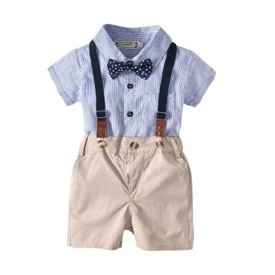China 2018 kids boutique clothing 2 pieces suspenders shorts romper anti-shrink shirt set babies boy clothes sets newborn baby clothes wholesale for sale