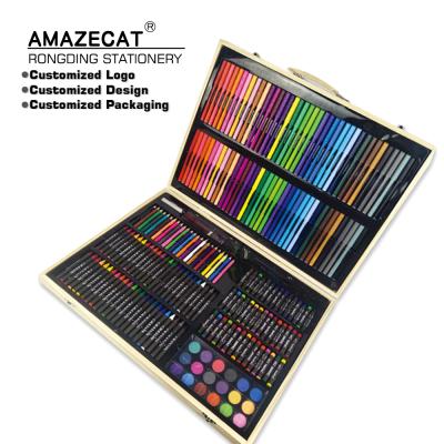 China Study Customized Gift Box 258pcs Kids Crayon Wooden Pencil Drawing and Watercolor Brushes Kids Gift Stationery Art Drawing Set for sale