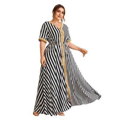 China 2022 Summer New Loose Women Viable Black Striped Dress Shirt Slip Long Plus Size Dress for sale