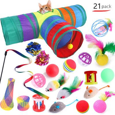 China Amazon Hit Viable Pet Toys Set Pet Supplies Feather Ball Mouse Toys 21 Pack Cat Interactive Toys Set for sale