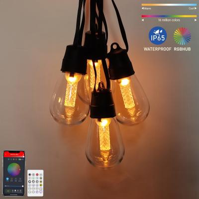 China Blue Tooth Stander 5.0/4.2 App Control LED Edison Bulbs Decorative Patio Light Commercial Grade Dimmable S14 Shatterproof Outdoor String Lights for sale