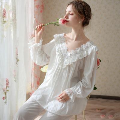 China 2022 new QUICK DRY pajamas suit French Princess Fairy Spring and Autumn Long Sleeve Pants Lace soft sexy home wear for sale
