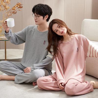 China Autumn Winter New Live Home Wear of QUICK DRY Pajamas Women's Couples Spring and Autumn Boys Women's Solid Color Cotton Long Sleeve for sale