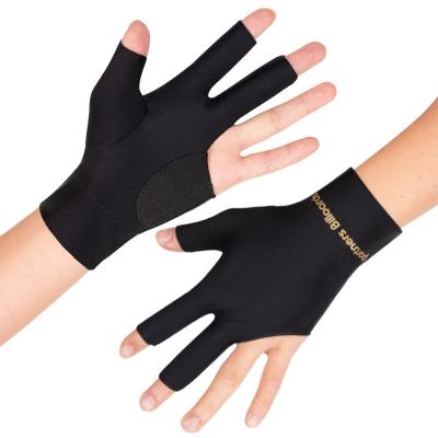 China Pool Billiard Gloves Three Finger Gloves Regular Nylon Universal Left And Right Open Billiard Gloves One Size For Women And Men for sale