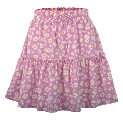 China Amazon Breathable Hot Style Ladies Loungewear European Daisy Flower Print Little Wrinkled Skirt Women Floral Summer for sale