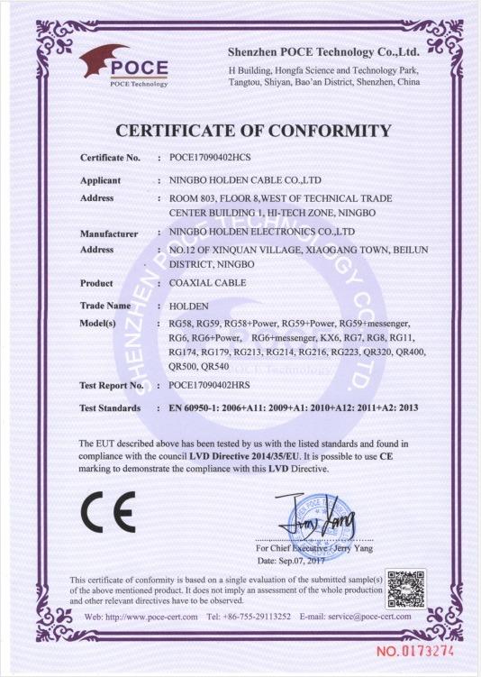 CE - Ningbo Holden Cable Co., Ltd.