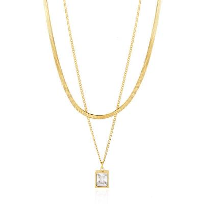 China SHIHAN 2022 New Design Gold Geometric Zircon Stainless Steel Necklaces Cute Korean Titanium Steel Double Pendant Necklace For Women for sale