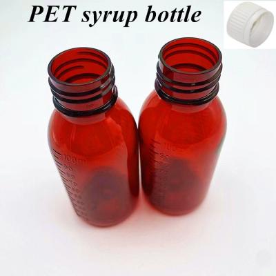 Cina 100 ml di sciroppo di plastica da 120 ml di ambra Bottiglie Farmaceutiche per animali da compagnia Rotonda Medicina Sciroppo per tosse Bottiglia con tappi CRC in vendita