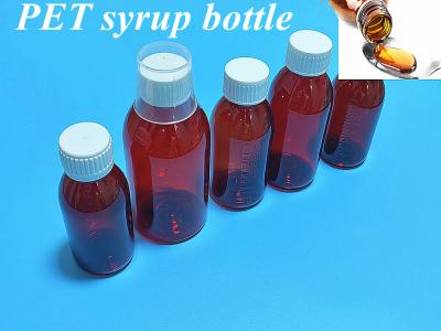 Cina 100 ml 120 ml Bottiglia di sciroppo di plastica ambrato liquido con coperchio a vite Bottiglia di plastica di sciroppo di ambrato PET rotondo vuoto in vendita