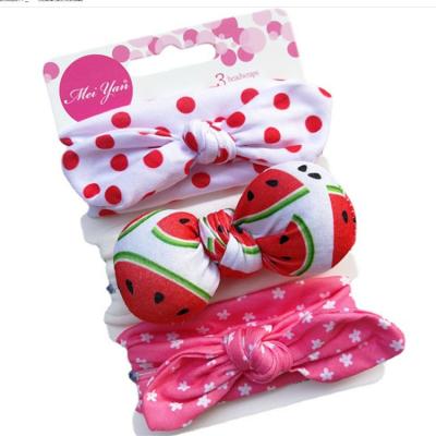 China Headbands New Arrival 3pcs Set Stretch Bow Knotted Turban Hair Bands Printed Soft Cloth Baby Headband Cotton for sale