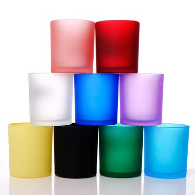 China Home Decoration wholesale custom candle vessels 3oz 6oz 12oz coloured frosted empty glass candle jars with lids for sale