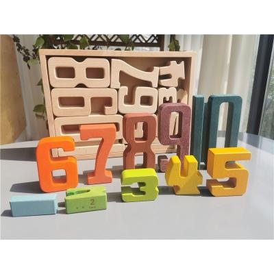 China 100% Eco-friendly Wooden Buildings Stacking Digital Blocks Montessori Math Numbers Toys For Children Educational Play for sale