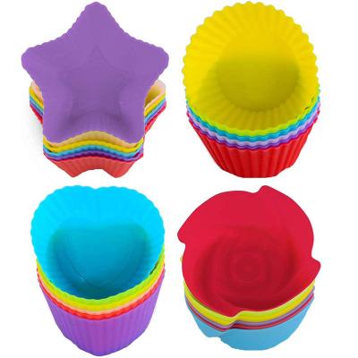 China Wholesale Viable Heart Shape Non-Stick Silicone Muffin Cups BPA Free Cupcake Liners Reusable Silicone Baking Mold for sale