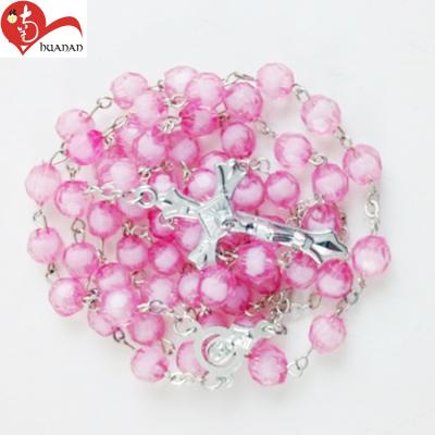China Custom Made Religious Decor Rosary Beads Chain Link Pink Plastic Necklace From Europe China for sale