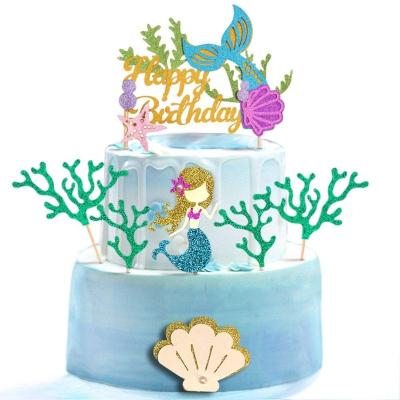 China Beauty Decorations Sparkle Mermaid Theme Birthday Cake Cupcake Toppers for Girls Mermaid Themed Birthday Party Decorations for sale