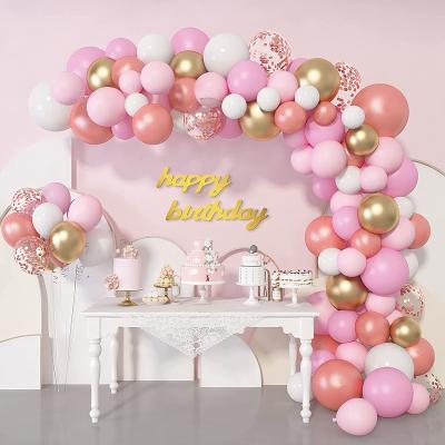 China Beauty Arch Decorations 140Pcs Rose Gold Pink Balloons Garland Kit Light Pink Rose Gold White Confetti Balloon Pink Balloon Garland for sale