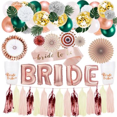 China All New Design Bachelorette Party Supplies Tassel Heart Shape Foil Balloon Bride To Be Sash Rose Gold Bride To Be Decoration Set for sale