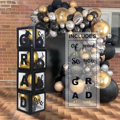 China 2022 Graduation Party Decoration Black Gold Balloon Paper Boxes With GRADUATE So Proud Of You Gift Box Balloons Decorating Kit Graduation for sale