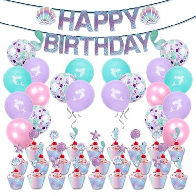 China 17pcs Mermaid Theme Happy Birthday Banner Happy Birthday Banner Mermaid Theme Party Supplies for Kids Birthday Party Decorations for sale