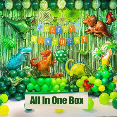 China Fun 92 Pcs Dinosaur Birthday Party Decoration Set Gifts Include Balloons, Banner, Backdrop, Fan Article, Curtains, For Kids for sale