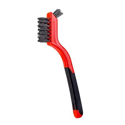 China Easily Cleaned Nylon Wire Brush Small Bristles Scratch Brush with Curved Handle Grip Deep Cleaning Brushes for Rust Dirt & Paint Scrubbing for sale