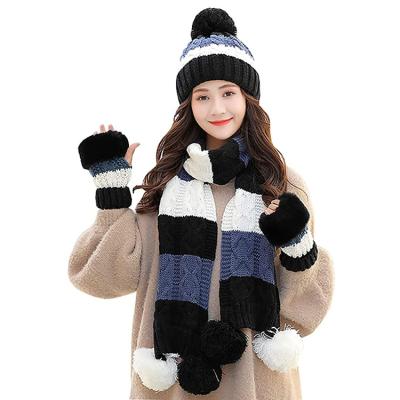 China OEM COMMON Wholesale Custom Style Trendy Winter New Keep Warm New Year Three Piece Set Hat Scarf For Women Men for sale