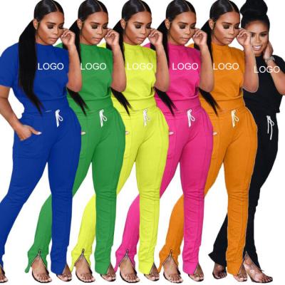 China Breathable Custom Woman 2 Piece Pant Set Shorts Sleeves Sweat Suits Fashion Women Joggers Suits Sets Polyester Feet Zip Jogging Wear Training for sale