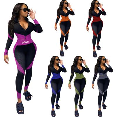 China Custom Logo QUICK DRY 2 Piece Set Women Yoga Set Solid Color Spliced Two Piece Set Sportswear Tracksuits Fitness Training Sweatsuits for sale