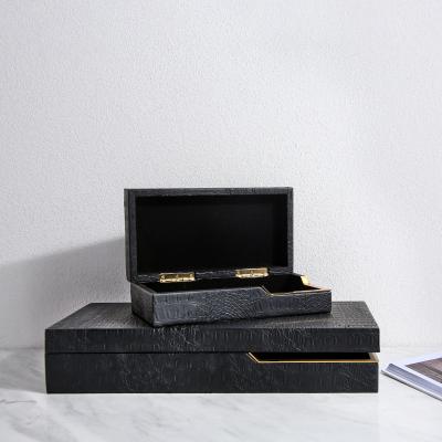 China Modern Home Decor Table Top Bedroom Organizer Wood Box Black/Grey Leather Jewelery Storage Box for sale