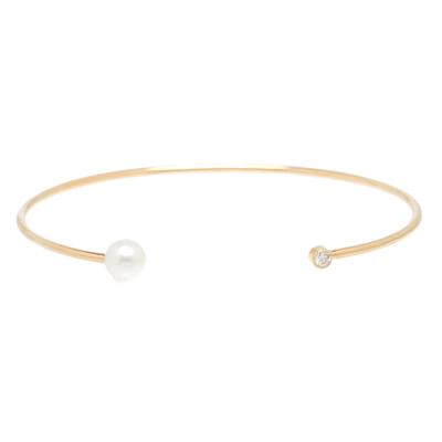 China TRENDY Handmade Diamond and Pearl Cuff Bracelet, Sterling Silver Cuff Bracelet Women for sale