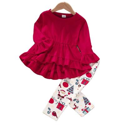 China Wholesale Girls Casual Autumn Christmas Flying Sleeves Dovetail Stitch Skirt Blouse Print Pants Suit for sale