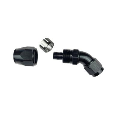China Oil BJR Racing Aluminum One Piece Parts AN6 AN8 AN10 Lightweight 45 Degree PTFE Hose Ends for sale