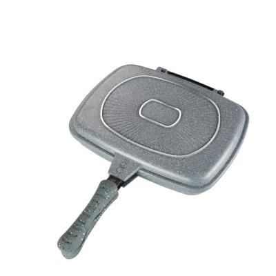 China Gas Cooker High quality aluminum non stick fried grill Double pan two side non stick fry pan with long handle for sale