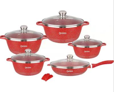 China Sustainable 10 pcs aluminium die casting cookware sets non stick casserole for sale