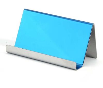 China Customize Client Name Card Stand Mobile Tray For Hotel And Office Stand Desk Tray Metal Business Card for sale