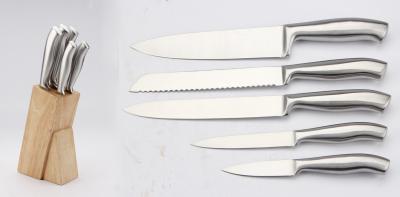 China Full stainless steel 5PCS Kithen knife set in wooden block food grade for sale