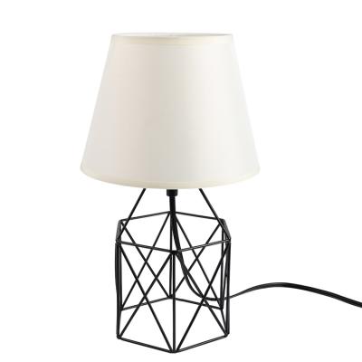 China Bright Modern Metal Wire Cage Base Iron Table Lamp With Fabric Lampshade Desk for sale