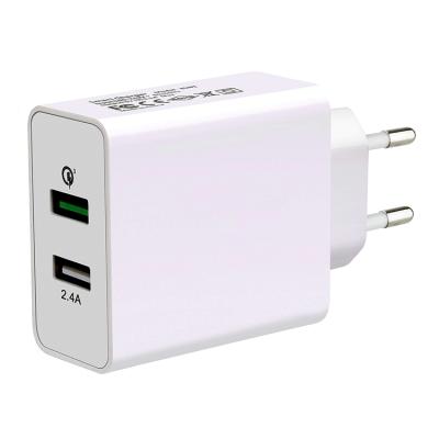 China Hot Sale Mobile Phone Tablet MP3 GPS QC 3.0 5V 2.4A Travel Charger Dual USB Wall Charger for sale