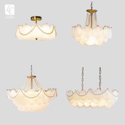 China Modern Design Modern Home Decor Lighting Brass Color LED Hanging Glass Chandelier for sale