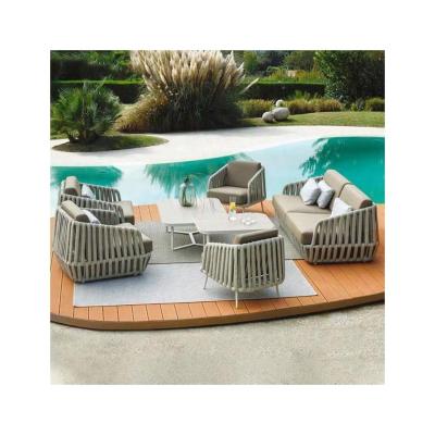 China Conjunto de jardín de estilo contemporáneo Conjunto de mesa de sofá de aluminio de ratán para vida al aire libre de lujo en venta