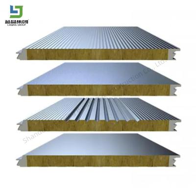 China Panel Sandwich de metal de lana de roca para la estructura de acero del techo de la pared Edificio industrial en venta