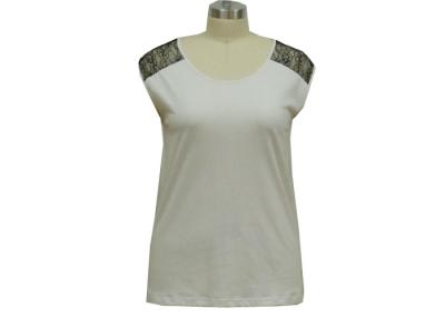 China Contract Color Ladies Tank Tops Crew Neck Casual Shirt Lace Shoulder for sale