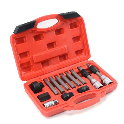 China Carbon Steel XC8720 Car repair tool Hot sale multi-functional vehicle 13 piece generator belt pulley bit set for sale