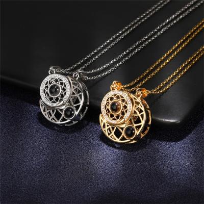 China TRENDY 2pcs/set Couple Moon And Sun Necklace I Love You 100 Languages Necklace for sale