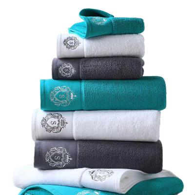 China Luxury Dobby border bath towels with custom embroidery 100% cotton for sale