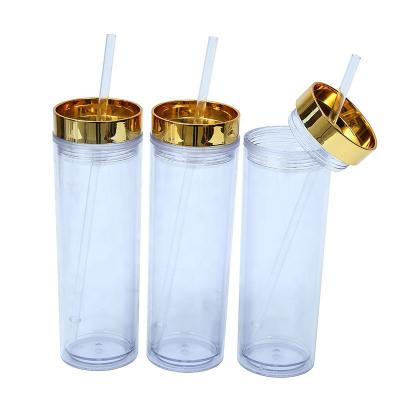 China Viable Ready To Ship Clear Wholesale 16oz Tumbler Lean Acrylic Double Wall Tumbler Cups With Lid And Straw for sale
