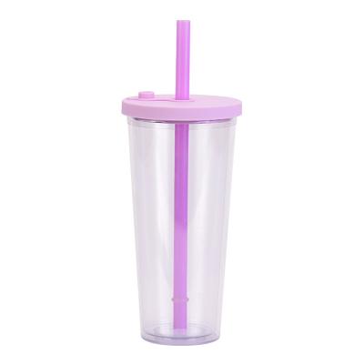 China Viable Wholesale Custom Clear Double Wall Acrylic Plastic Tumblers Logo 24oz 700ml With Straw for sale