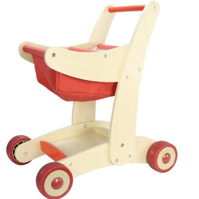 China Wholesale High Quality Wooden Game Toy Kids Shopping Cart Beech Wood Role Play for Kindergarten and Home for sale